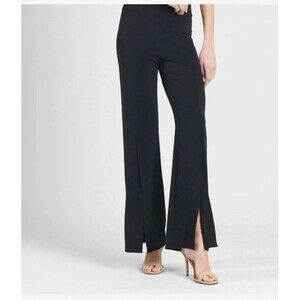 Clara Sun Woo Black Pull On Kick Front High Slit Pants Size 1X Stretch High Rise